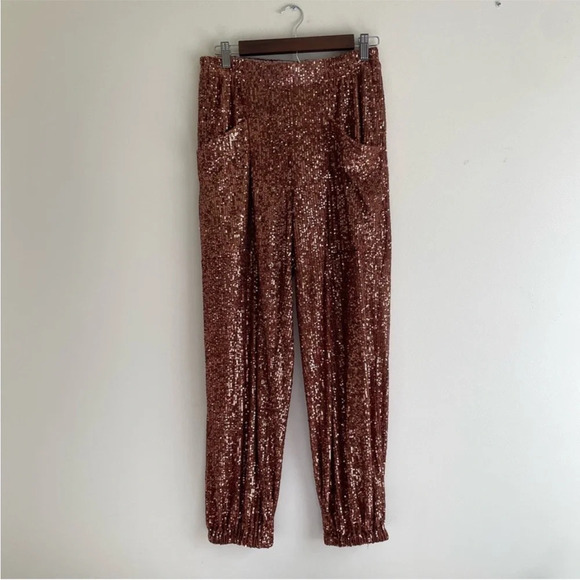 Free People Morelia Sequin Jogger Pants in Bronze size small - Picture 8 of 16